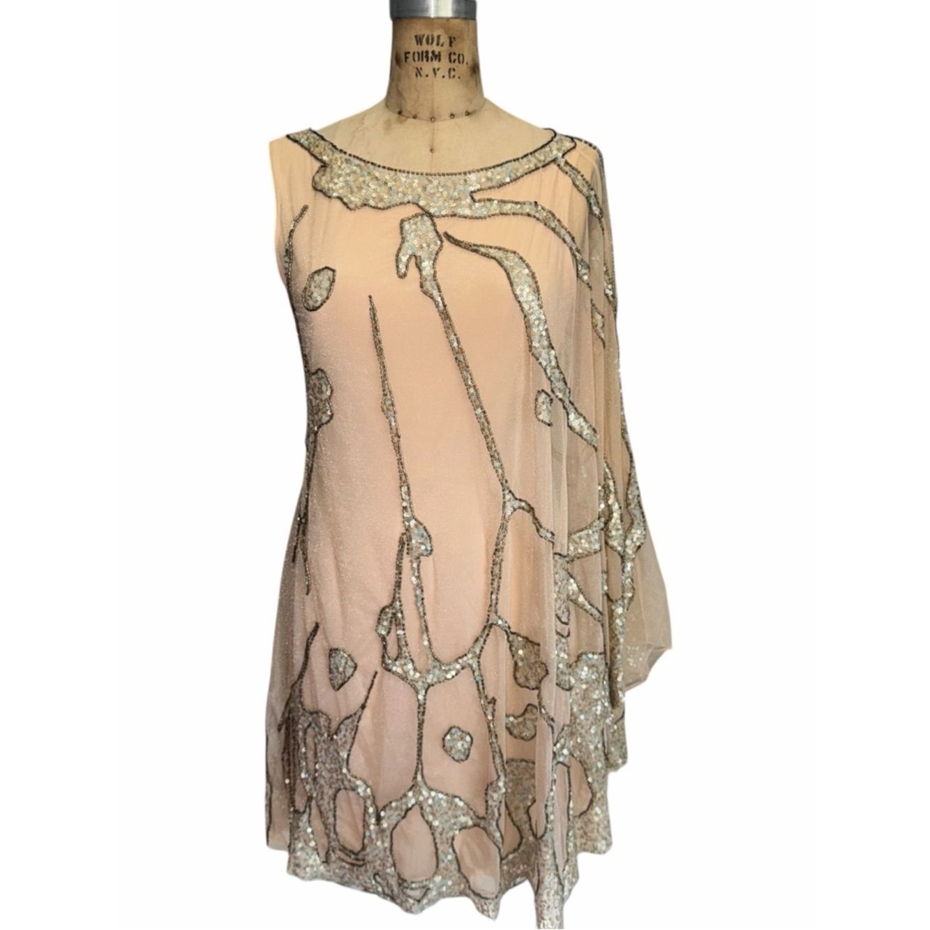 Farahkhan Blush One-Shoulder Sequin-Trim Dress Size M